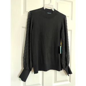 CeCe Clip Dot Sleeve Sweater Black Size XS